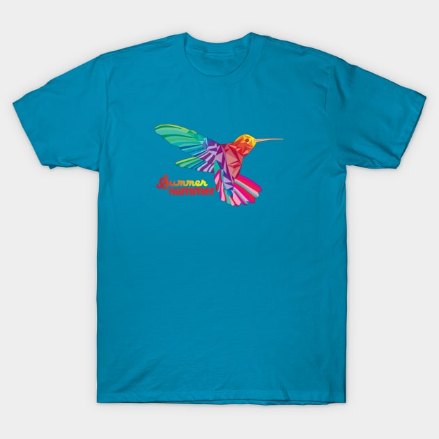 Summer Hummer - Geometric Sunset Colorful Hummingbird T-Shirt by SwitColor
